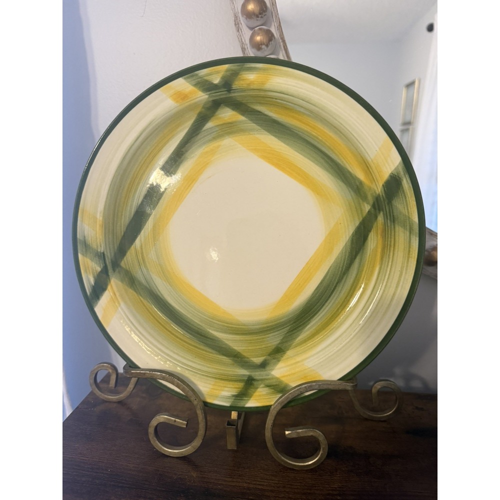 Vintage Vernonware Gingham Dinner Plates Set of 8 10.5" California USA 1950s